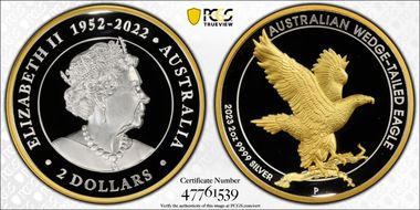 2023-P $2 Wedge-Tailed Eagle 2oz Ag High Relief Selective Gilt PR70DCAM