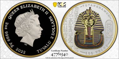 2022-P $2 Tutankhamun Discovery 2oz Ag Selective Gilt PR70DCAM