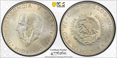 1955-Mo 5 Peso KM-469  Ag MS66