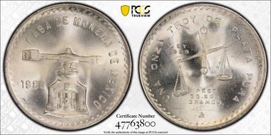 1980/79-Mo Onza KM-M49b.5 Ag MS66