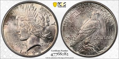 1922 $1 VAM 2L Gouge in Rays MS63