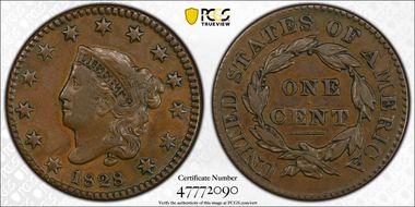 1828 1C Small Wide Date XF40BN