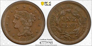 1857 1C Small Date AU55BN
