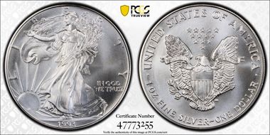 1993 $1 Silver Eagle MS70