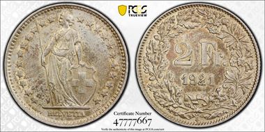 1921 B 2 Fr KM-21  Ag AU58