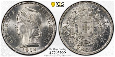 1916 Escudo KM-564 Ag MS63