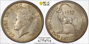 1937 2 Shil KM-12 Ag AU58