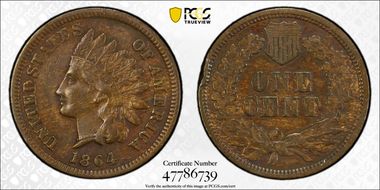 1864 1C L on Ribbon N1BN