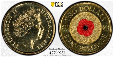 2012-C $2 Remembrance Day Colorized MS68