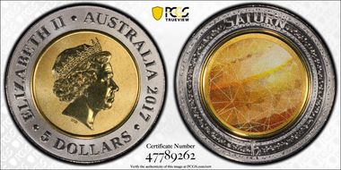 2017 $5 Planetary Coins Saturn Colorized MS69