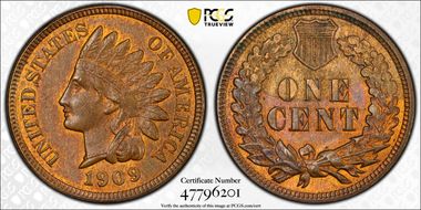 1909 1C Indian MS64RB