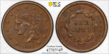 1842 1C Large Date XF40BN