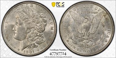 1901 $1 VAM 7, Doubled Arrows AU58