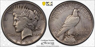 1921 $1 High Relief, Peace XF40