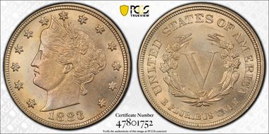 1883 5C No CENTS MS64