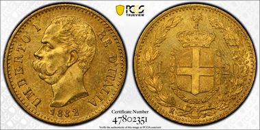 1882-R 20 L KM-21  Au MS62