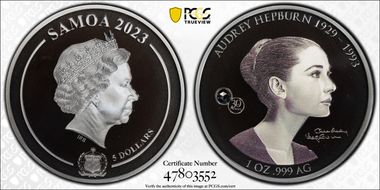 2023 $5 Audrey Hepburn Black Proof PR69DCAM