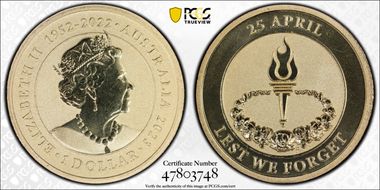 2023-P $1 Anzac Day April 25th Lest We Forget MS68