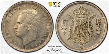 1975 5 Pta KM-807 (1979) AU50