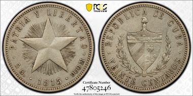 1915 20C High Relief, Coarse Reeding KM-13.1 N1