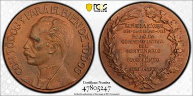 1953 Medal Jose Marti Centennial Ae N1BN