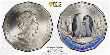 2023 50C Emperor Penguin Colorized Antarctic Territory MS69