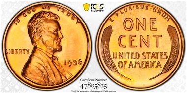 1936 1C Brilliant PR67RD