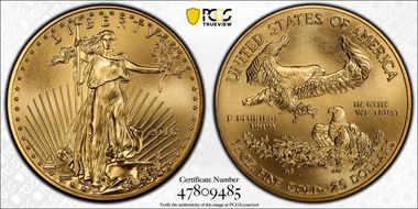 2016 $25 Gold Eagle 30th Anniversary MS70