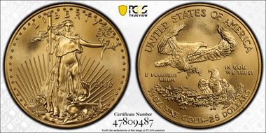 2016 $25 Gold Eagle 30th Anniversary MS70