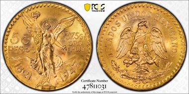 1947 50 Peso KM-481  Au MS67