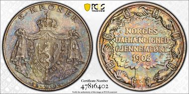 1906 2 Kr Independence KM-363  Ag MS63