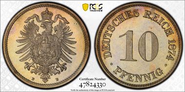 1874-D 10 Pfg J-4 PR66+