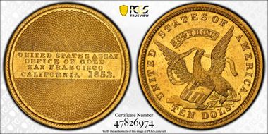 1852 $10 U.S. Assay Office MS62