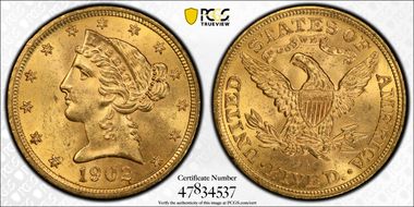 1902 $5 MS64