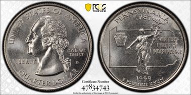 1999-D 25C Pennsylvania MS66