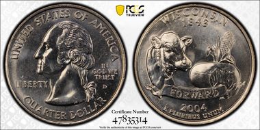 2004-D 25C Wisconsin Extra Leaf High MS66+