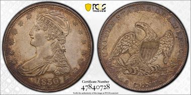 1836 50C GR-1 Reeded Edge AU50