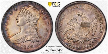 1839 50C GR-7 AU58
