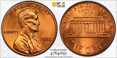 1982 1C Zinc, Small Date MS66RD