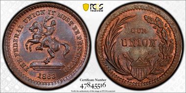 1863 Token F-178/267a Copper Our Union MS64BN