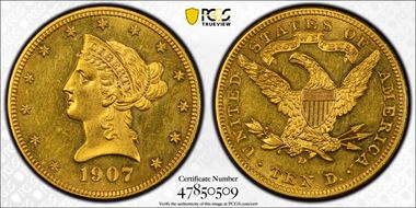 1907-D $10 MS63PL
