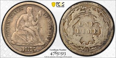 1875-CC 10C Mintmark Below Bow VF20