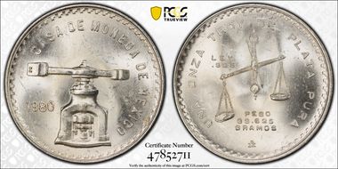 1980/79-Mo Onza KM-M49b.5 Ag MS64