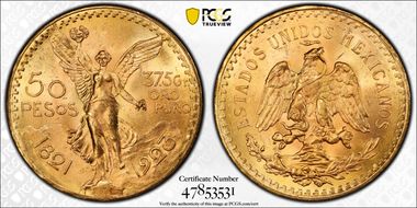 1923 50 Peso KM-481  Au MS64