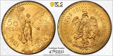 1924 50 Peso KM-481  Au MS64
