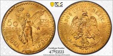 1925 50 Peso KM-481  Au MS65