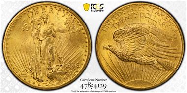 1908 $20 No Motto MS63