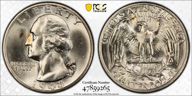 1943-S 25C Trumpet Tail S FS-501 MS65