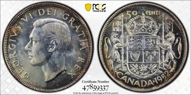 1952 50C Wide Date MS64