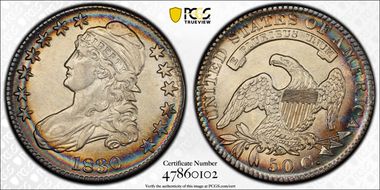 1830 50C Small 0 AU53+ 